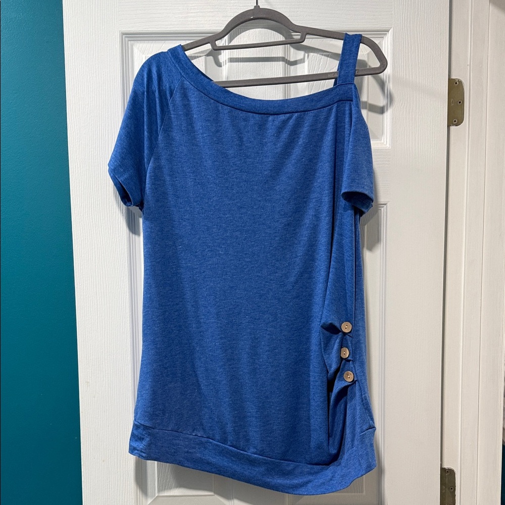 Casual Blue Short Sleeve Women's Top